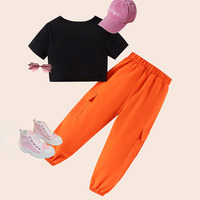 Ensemble de vêtements pour filles de 4 à 7 ans, t-shirt à manches courtes avec imprimé lettres et pantalon cargo uni, 2 pièces