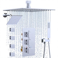 HOMEDEC Système de douche mural en laiton chromé 10 pouces avec barre coulissante carrée, vanne inverseur thermostatique 4 voies et jet complet