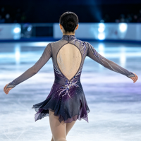 Robe de patinage artistique asymétrique à col en maille dégradé gris-violet, manches longues, dos ouvert, ornée de strass bleus et argentés, pour danse sur glace