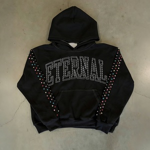 เสื้อฮู้ดดี้ผ้าฝ้ายฟลีซหนานุ่ม 480GSM ทรงบ็อกซี่ ประดับเพชรเทียม สั่งทำได้ สำหรับผู้ชาย ขายส่งจากโรงงาน - Product Image 3