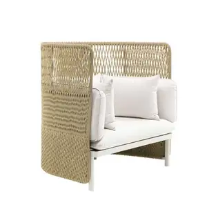 小酒馆现代柳条高品质铝制户外家具藤制花园单人沙发套装