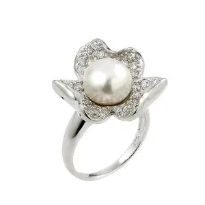 Hadiah terbaik untuk anak perempuan cincin 925 perak Halo mutiara lingkaran bunga cincin jari pertunangan romantis wanita