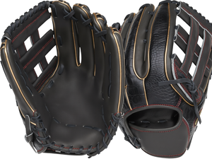 Gants de baseball en cuir Kip personnalisés pour droitier, durables, noirs avec surpiqûres dorées - Product Image 1