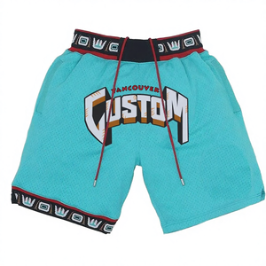 Shorts de basket-ball en maille polyester/coton personnalisés avec nom d'équipe imprimé, ensembles grande taille, shorts de sport confortables multicolores pour hommes - Product Image 4