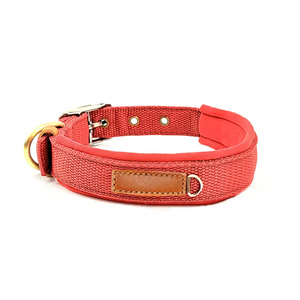 Canvas <b>Dog</b> <b>Collar</b> With Leather Patch Soft Padded Adjustable Metal Pin Buckle For Small Medium <b>Large</b> <b>Dogs</b> - Product Image 3