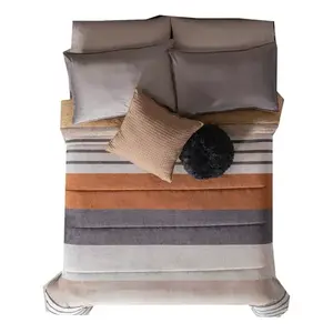 Couverture King Size, Couverture Queen Size rayée en peau de mouton tissée, literie minimaliste pour l'hiver, réversible avec Sherpa - Product Image 5