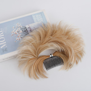 Pelucas y coletas de pelo corto rizado de fibra sintética resistente al calor al por mayor con moño rizado y color ombré, modelo CS68 - Product Image 4
