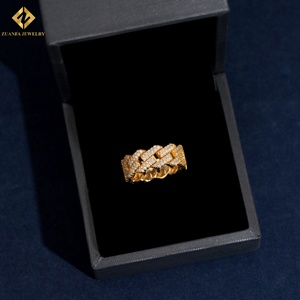 Klasik Buzlu Mozanit Hip Hop Takı 925 Ayar Gümüş Mozanit Küba Yüzüğü Hip Hop Elmas Yüzük Erkekler İçin - Product Image 5