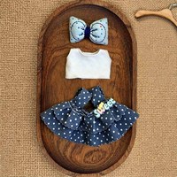 Vêtements pour poupées de 10 cm, ensemble de 3 pièces, tenue d'été à carreaux et pois, jupe, gilet, accessoire nœud pour poupée en coton et peluche, vente en gros