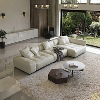 Canapé modulaire en cuir véritable de style minimaliste italien, crème, en forme de L, avec pieds en métal, moderne, pour villa