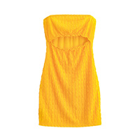 Nouvelle Robe Mini Jaune Tricotée sans Bretelles, Coupe Crayon, Unie, Décontractée, Taille Empire, avec Découpes, pour Soirée, Collection Été 2026