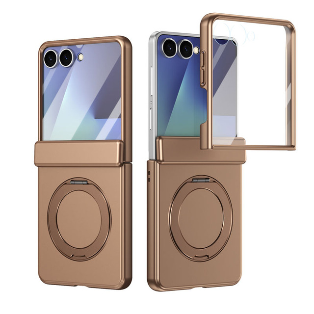 For Samsung Galaxy Z Flip 8 Luxury Protective Case Integrated Screen Cover 360° Ring Stand Magnetic Hinge Protection Shockproof
