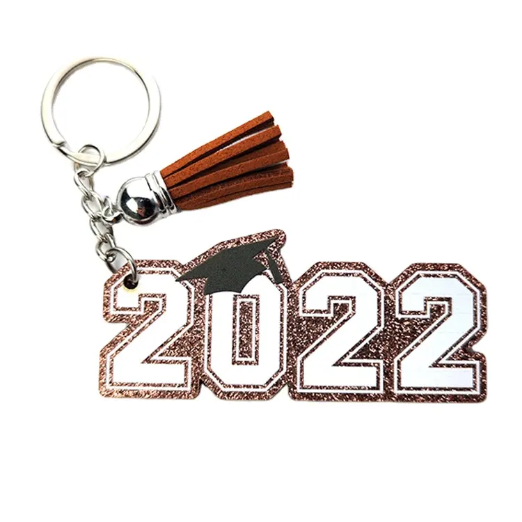 KHS048KH1060 סיטונאי כיתת של 2023 Keychain בכיר מתנה גליטר אקריליק סיום Keychain עם ציצית