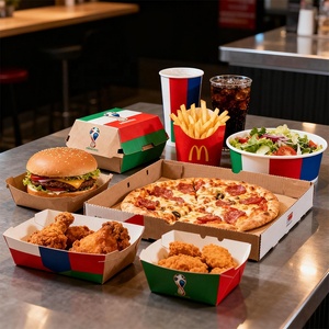 Boîte en papier kraft alimentaire colorée recyclable pour hamburger, frites, poulet, sandwich, <span class=keywords><strong>pizza</strong></span>, salade, utilisation en fête - Product Image 1