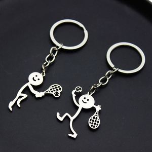 Llavero de acero inoxidable con colgante divertido de Instagram, estilo pareja de personas con palitos, para entusiastas del tenis, operado por fábrica - Product Image 1