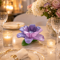 Photophore en verre soufflé à la main, motif Fleur de Lotus Rose Lavande, pour centre de table, décoration de Noël et de la maison, finition pulvérisée