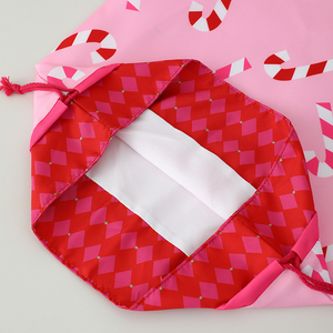 Venta al por mayor sacos de lona rosa y gran lazo rojo impreso cadena Santa bolsa de regalo de Navidad - Product Image 6