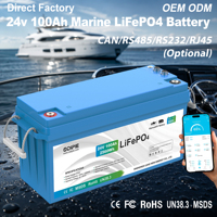Batterie LiFePO4 à décharge profonde Odipie 24V 100Ah avec 2560Wh et BMS CAN RS485 IP67 pour bateaux marins et de pêche