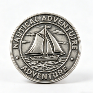 เหรียญที่ระลึกการผจญภัยทางทะเลแบบกำหนดเอง เหรียญโลหะผสมสังกะสีสองด้านสีเงินโบราณ ของสะสมสำหรับการเดินเรือ ต้อนรับปีใหม่ - Product Image 2