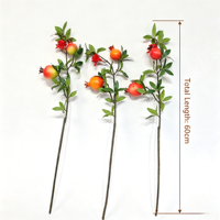 Vente en gros de branche de grenade artificielle de 60 cm avec fruits et fleurs, tige de fruit artificielle, décoration de vase pour la maison et les fêtes, origine Chine