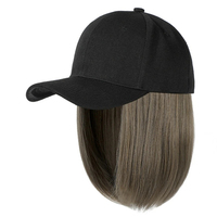 Gorra de béisbol con extensiones de cabello recto corto Bob peinado ajustable extraíble peluca sombrero para mujer chica