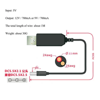 Cable de refuerzo USB V de 5 a 9V 12V, Cable de alimentación del enrutador, Cable de conversión del cargador, enchufe de CC, longitud del Cable de 5,5*2,1mm, 1 metro