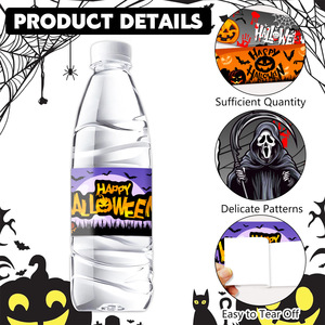 6 autocollants étanches pour bouteilles d'eau d'Halloween, étiquettes en forme de citrouille, autocollants décoratifs pour bouteilles - Product Image 6