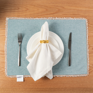 Polyester Cotton Print Solid Trim <strong>Set</strong> <strong>of</strong> 4 <strong>6</strong> Rectangle Round Washable <strong>Placemats</strong> Place Mats for Party Family Gathering - Product Image 5