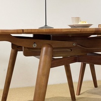 Mesa de Comedor Redonda Extensible y Plegable de Madera Maciza Estilo Wabi-Sabi para Apartamento y Muebles de Comedor