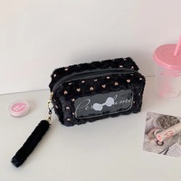 Sac de maquillage en velours doux JOYSUN pour femmes, organiseur de toilette à fermeture éclair avec logo brodé, sac cosmétique uni