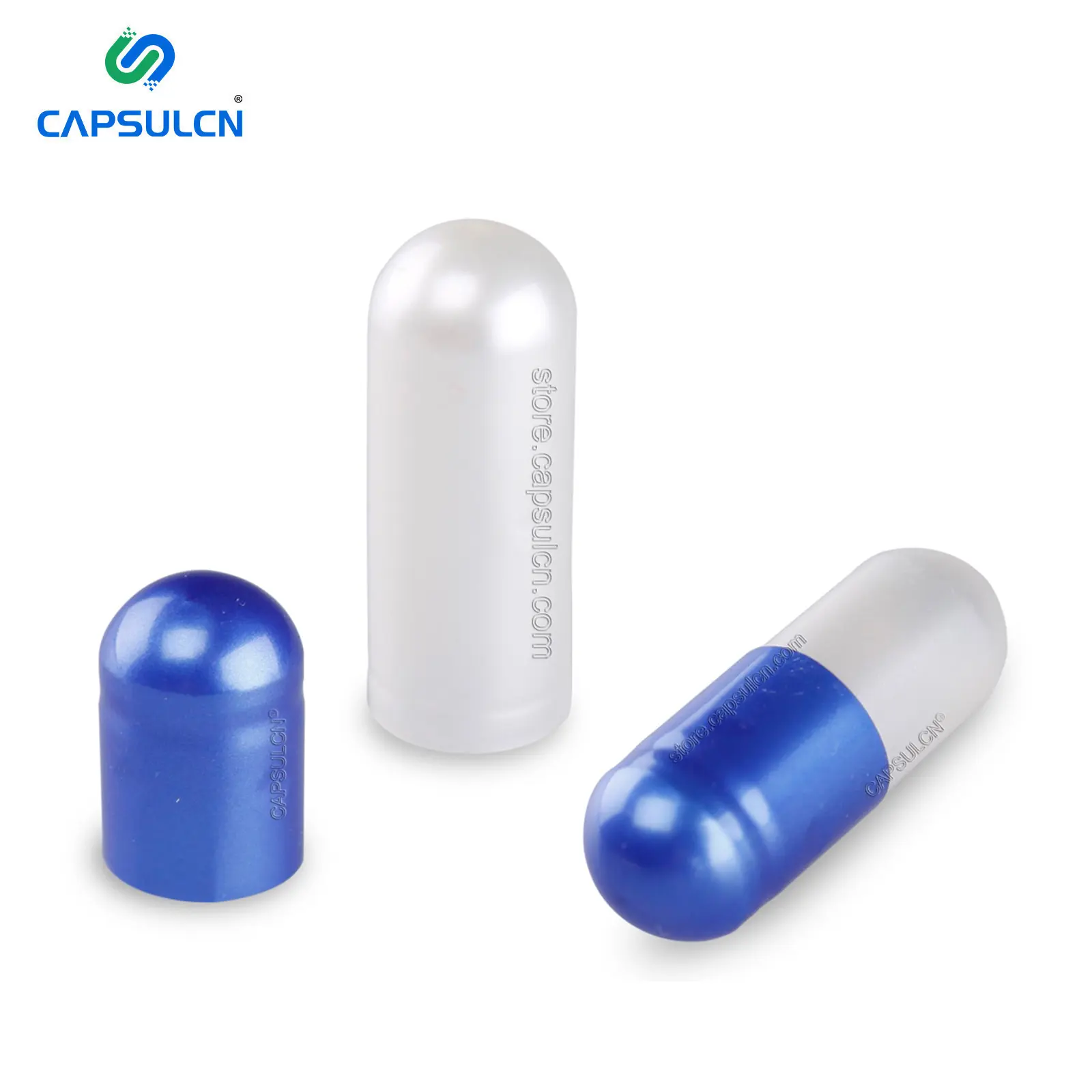 CapsulCN मोती गहरे नीले और सफेद अलग थोक हार्ड खाली जिलेटिन कैप्सूल कस्टम मुद्रित आकार 1 # हलाल जिलेटिन खाली कैप्सूल