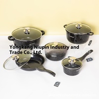 Set Peralatan Masak Anti Lengket HausRoland Classic Granit Marmer Aluminium Batu Maifan Panci Sup Wajan dengan Tutup Kaca untuk Memasak