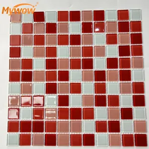 Small MOQ Oem Supplier Pool Red Crystal Mosaic Crystal Glass Tiles