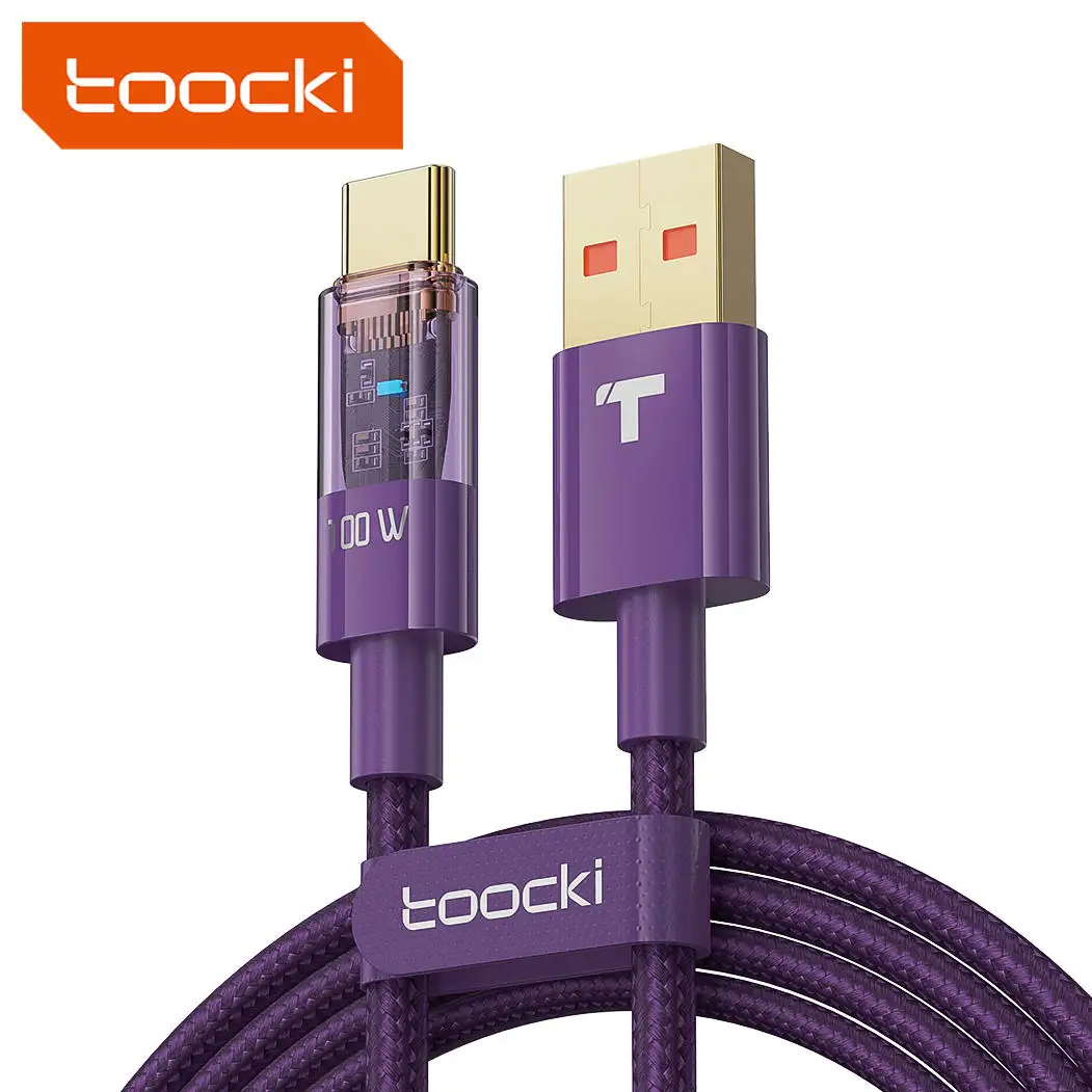 كابلات من البلاستيك الشفاف من Toocki للشحن السريع, كابل من البلاستيك الشفاف 100 وات 6A USB من النوع C