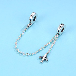 Cadena de Seguridad para Viaje de Plata S925 con Dijes de Avión, Estrella y Luna con Circonitas Azules, Joyería de Aventura - Product Image 4