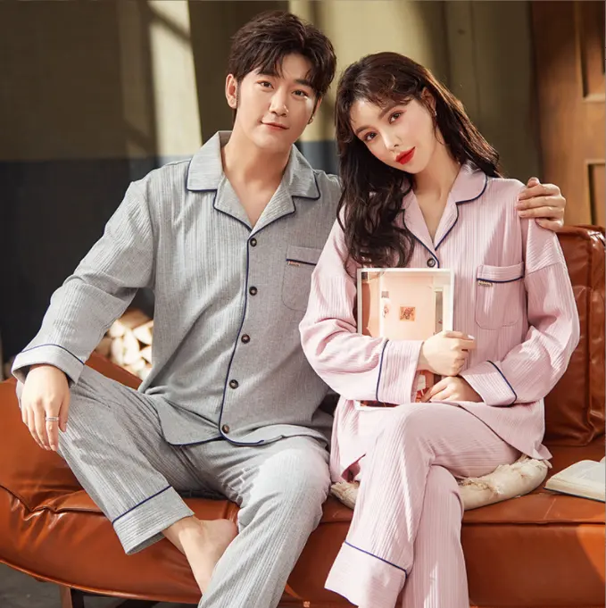 Custom Lovely Printed Women's Sleepwear Comfortable Casual Home Wear Cotton Pajamas men's 2 pcs set for couple