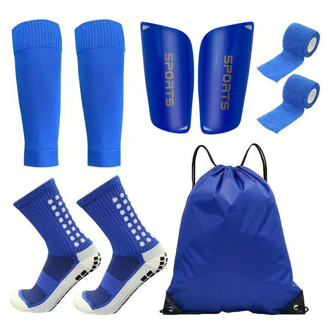 5-Piece Knitted ODM Football Soccer Gear Set (Includes Soccer Socks Boot Socks Shin Guards Bandages & Storage Bag)-Multi-Use
