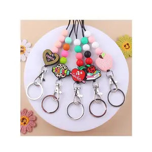 Nuevo regalo del día del maestro dibujos animados Apple Love silicona Focal Bead Teach Lanyard llavero