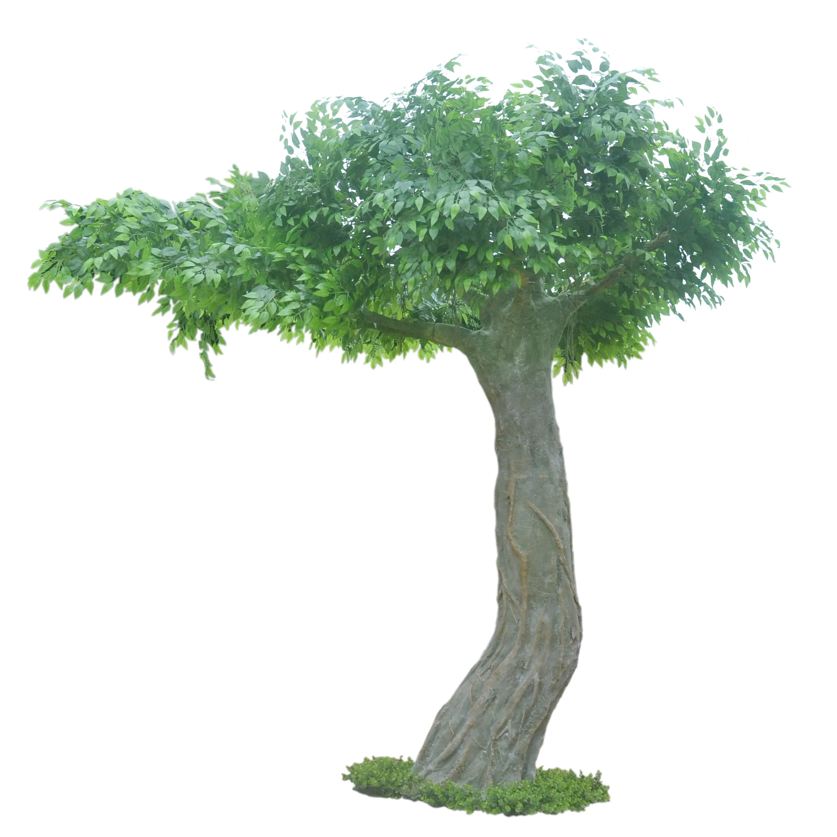 Pohon ficus buatan besar hijau, pohon ficus buatan dalam ruangan dekoratif besar Pohon banyan serat kaca buatan luar ruangan