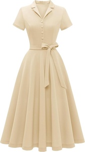 <span class=keywords><strong>Vestido</strong></span> Midi Vintage Personalizado OEM&ODM para Mujer, <span class=keywords><strong>Vestido</strong></span> <span class=keywords><strong>Casual</strong></span> de Nailon/Elastano Lavable de Manga Corta, para Cóctel, Iglesia o Eventos Casuales - Product Image 6