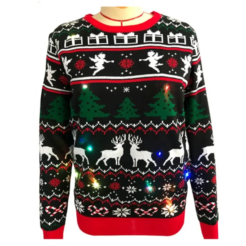 High Quality Unisex Jacquard Knitted Custom Christmas Sweater With Led Lights
