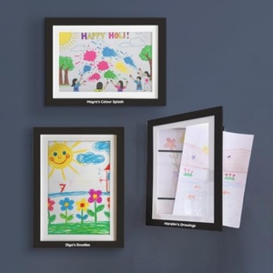 Black Wooden Art Frame Wall <b>Mounted</b> <b>Photo</b> Display Frame with Custom Name Plate Modern Design for Kids Artwork Home Decor - Product Image 2