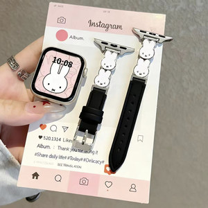 Correa de Repuesto de Cuero Estilo INS para Mujeres y Niñas, Compatible con <span class=keywords><strong>Mi</strong></span> <span class=keywords><strong>Band</strong></span> 11 9 Pro, Apple Watch S11 S10, Adorno Metálico de Conejo, Correa de Lujo - Product Image 4