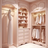 BALOM Dressing Room sur Mesure de Style Français Rose avec Moulures Sculptées et Éclairage LED Chaleureux