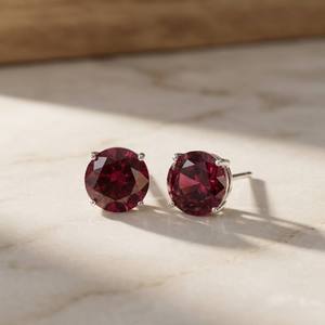 Xinfly Solid 18K Gold Garnet <b>Stud</b> <b>Earrings</b> 3.20ctw Round Brilliant Cut AU750 Solitaire <b>Fine</b> Jewelry for Women - Product Image 1