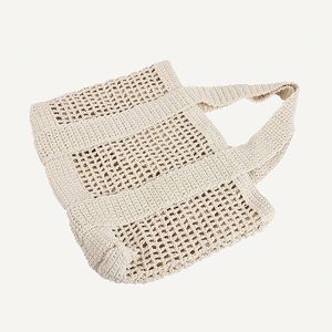 Large Capacity Casual Cotton Woven Shoulder <b>Bag</b> New Hollow <b>Straw</b> Design Seaside Holiday Beach Mesh Handbag - Product Image 4