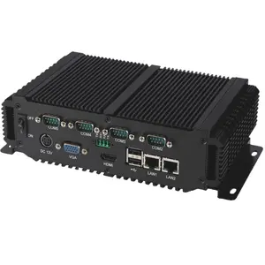 4 * USB 6xCOM RS232RS485ファンレスミニBOX PC 2 LAN Intel Atom CPU 128GBSSDサポートXPシステム産業用コンピューター