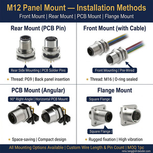 Connecteur M12 à montage sur panneau, <span class=keywords><strong>code</strong></span> A B D L, 3/4/5/6/8/12/17 pôles, mâle/femelle, IP67, montage avant/arrière, contact en or, IEC 61076-2-101 - Product Image 3