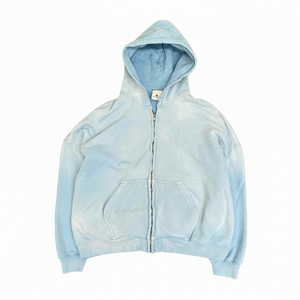 Venta al por mayor de alta calidad de algodón de los hombres de gran tamaño Terry francés en blanco lavado Zip Up Hoodies Vintage ácido lavado térmico Sudadera con capucha para los hombres - Product Image 1