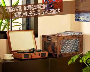 <span class=keywords><strong>Caisse</strong></span> d'enregistrement en bois marron classique assemblage Super facile porte-disque vinyle Albums organisateur bois artisanat boîtes en bois signes muraux - Product Image 6
